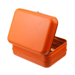 WDONAY Sturdy Metal Storage Box with Lid Large Container with Handle Tin Box with Buckle Latch(Orange)