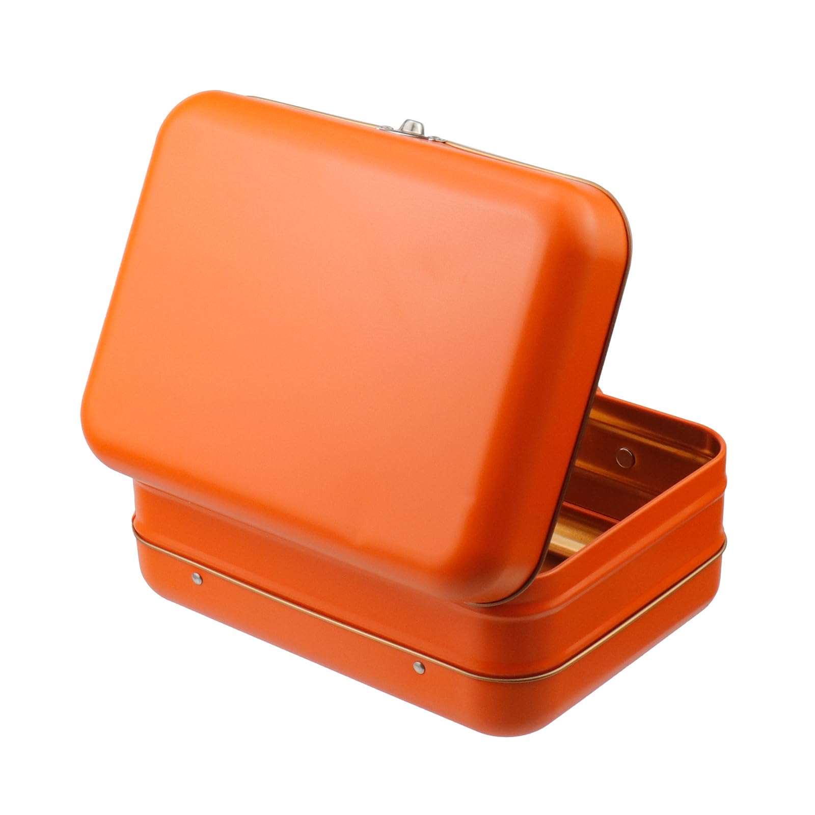 WDONAY Sturdy Metal Storage Box with Lid Large Container with Handle Tin Box with Buckle Latch(Orange)