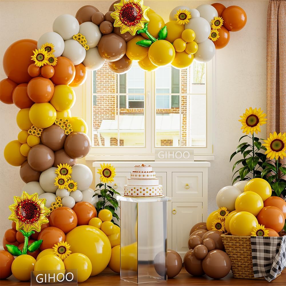 Sunflower Party Decorations 139Pcs Sunflower Yellow Balloon Arch Kit for Fall Sunflower Theme Birthday Wedding Baby Shower Party Decoration (Sunflower Kit)