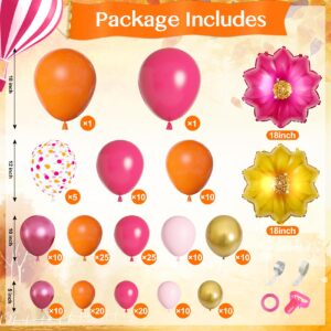 Ouddy Life Pink and Orange Balloons Arch Kit Party Decorations, 183 Pcs Hot Pink Orange Gold Metallic Confetti Flower Foil Balloon for Fall Tropical Summer Birthday Baby Shower Wedding Party Supplies