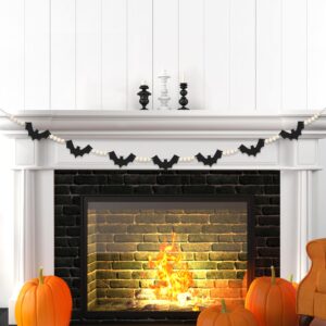 halloween decorations garland, felt bats halloween decor banner with wood beads for fireplace mantel walls home indoor