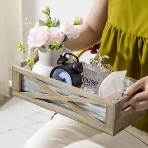 Venalys Wooden Toilet Tank Basket, Rustic Bathroom Decor Box, Farmhouse Toilet Paper Organizer Holder, Decorative Bathroom Storage Basket, Barn Door (Gray)