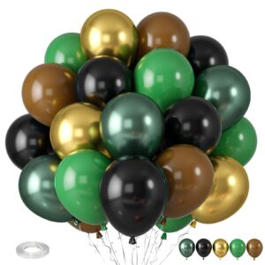 green and brown balloons, dark emerald green balloon camouflage green black brown balloons, metallic green gold balloons for camping game jungle theme camo birthday baby shower army party decorations