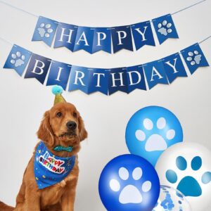 QueCemic Paw Print Balloons Set, 50pcs 12Inch Blue White Paw Print Balloons, Blue Latex Confetti Balloons for Birthday Baby Shower Wedding Graduation Pet Party Decoration