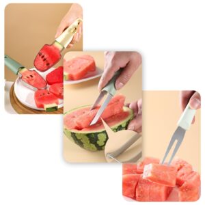 Zhaolie 3-in-1 Watermelon Fork Slicer Cutter，Stainless Steel Watermelon Popsicle Cutter Watermelon Cutter Slicer Tool Melon Cutter Knife Portability Fruit Fork Set for Camping Kitchen Gadgets, Green