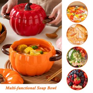 FTNESGYM Pumpkin Soup Bowl, 64oz Ceramic Pumpkin Pot Microwave & Dishwasher Safe Pumpkin Casserole Dish with Lid, Dutch Oven Pot Stockpot Cookware for Home Thanksgiving Halloween Party (Orange)