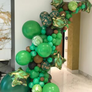 Green and Brown Balloons, Dark Emerald Green Balloon Camouflage Green Black Brown Balloons, Metallic Green Gold Balloons for Camping Game Jungle Theme Camo Birthday Baby Shower Army Party Decorations