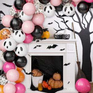 OuMuaMua Halloween Party Decorations Balloons Set, 62Pcs Black Pink Rose Orange Balloons Ghost Bat Print Balloons with 3D Bats for Kids Girls Halloween Birthday Party Decorations Baby Shower Supplies