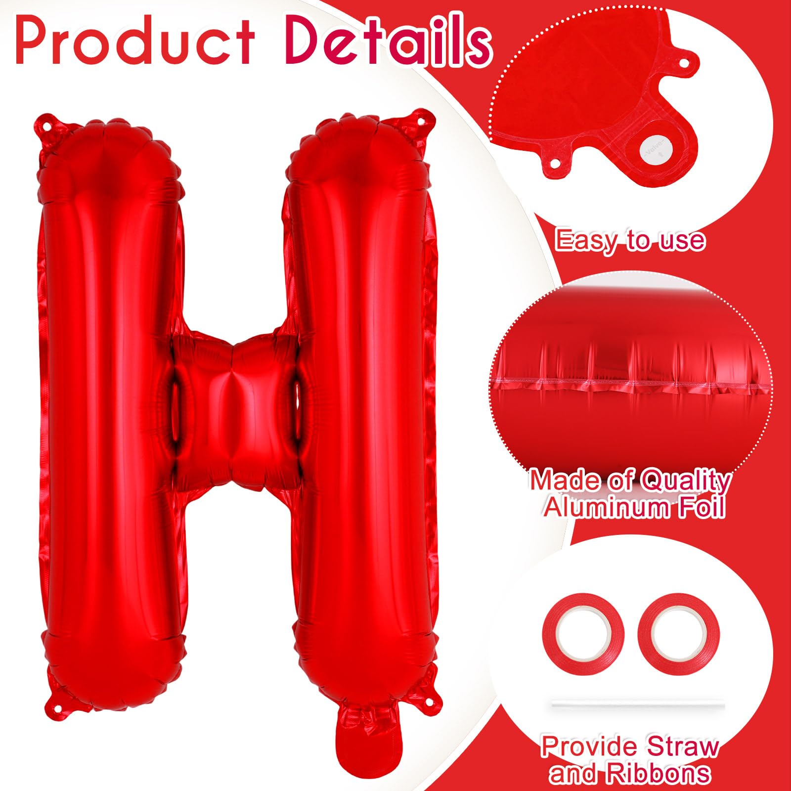 52 Pcs Red Letter Balloons,16 Inch Foil Alphabet Letter Balloons,Letter A-Z Balloons Banner Custom Phrase Balloons for Birthday Party Wedding Anniversary Decoration (Red 2 Set)