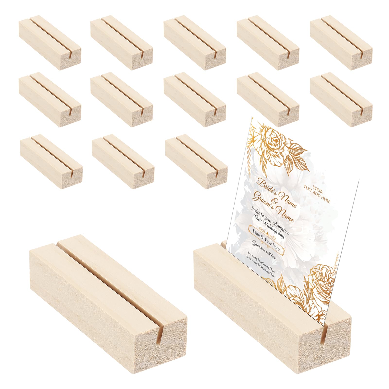 PATIKIL Wooden Place Card Holder 2.8"x0.9"x0.7", 15 Pcs Natural Wood Table Number Sign Photo Picture Holders Wooden Stands for Home Dinner Wedding Birthday Party