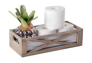 venalys wooden toilet tank basket, rustic bathroom decor box, farmhouse toilet paper organizer holder, decorative bathroom storage basket, barn door (gray)