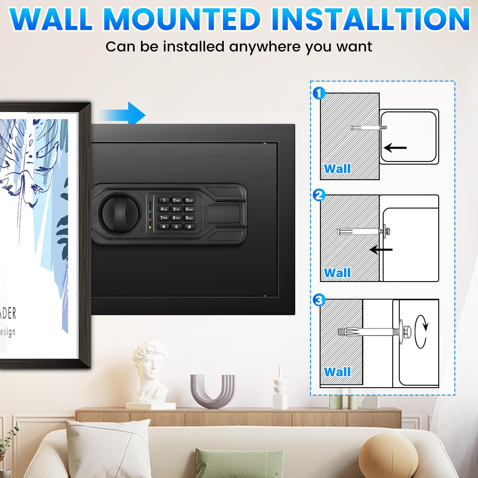 1.2 Cub Fireproof Safe Box for Home Use, Home Safe Box Fireproof Waterproof with Digital Electronic Keypad and Removable Shelf, Small Safe Box for Money, Jewelry, Medicines, Valuables