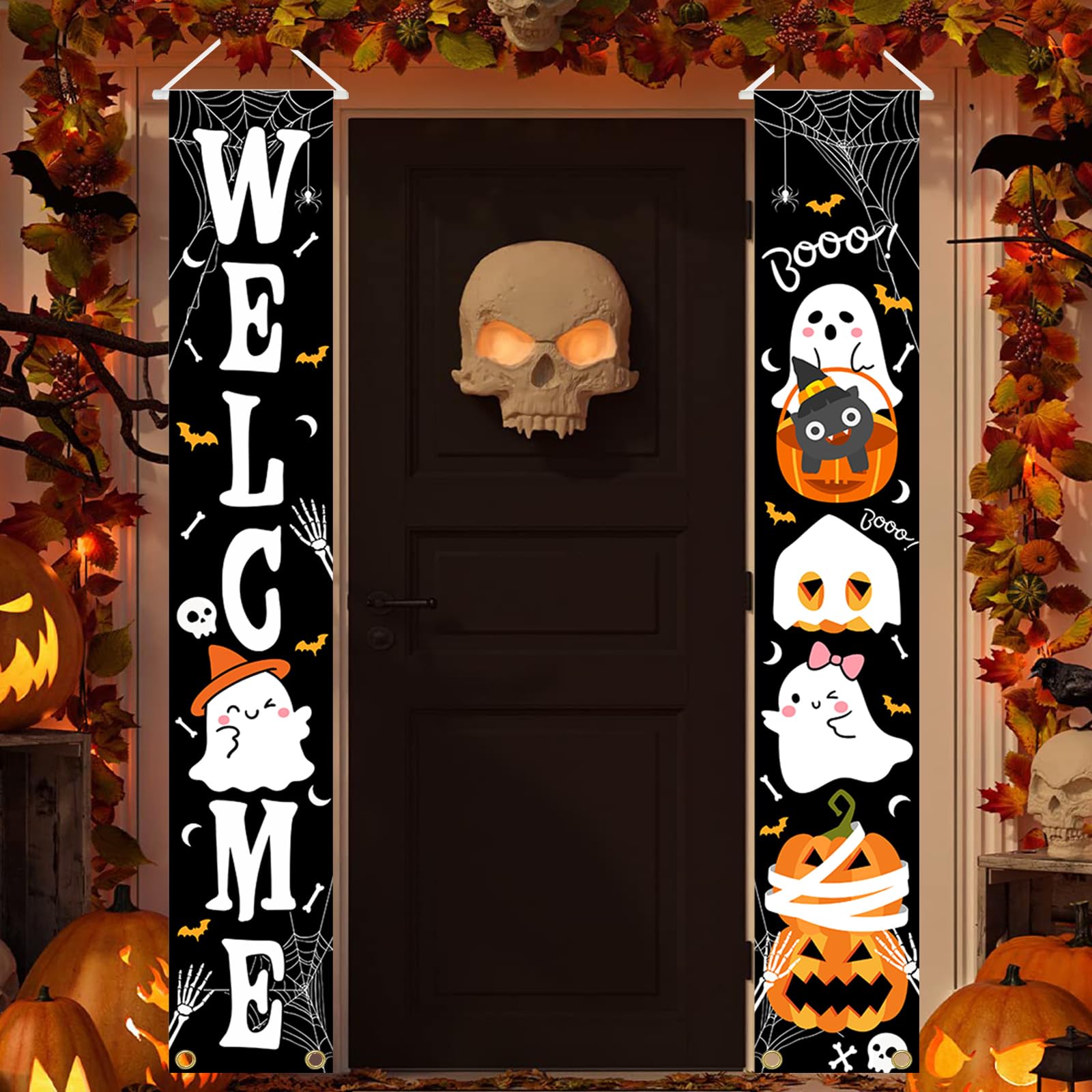 Avezano Halloween Door Decorations Welcome Boo Halloween Banner Porch Sign Halloween Baby Shower Decorations Halloween Party Welcome Signs