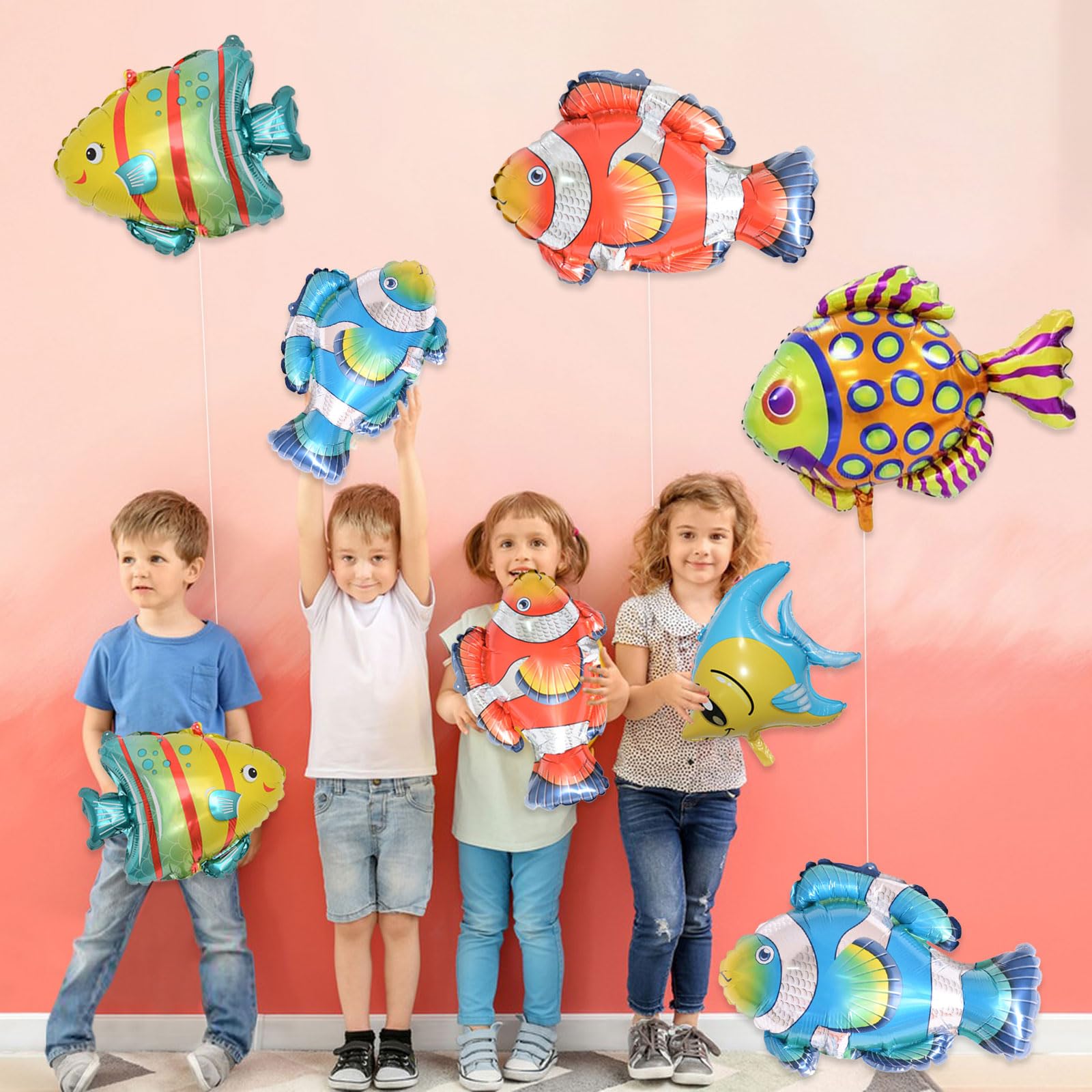 8 Pcs Fish Balloons, Under The Sea Clownfish Tropical Fish Bubble Fish Foil Balloons, Sea Animal Creature Balloons for Baby Shower Under The Sea Ocean Themed Birthday Party Decorations