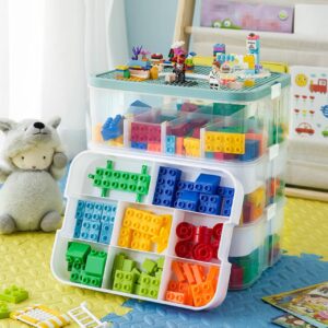 Building Blocks Storage 1 Layer Plastic Toy Storage Organizer for Lego Box Clear Toy Storage Bins with Baseplate Lid and Removable Tray for Bead Tool Sewing