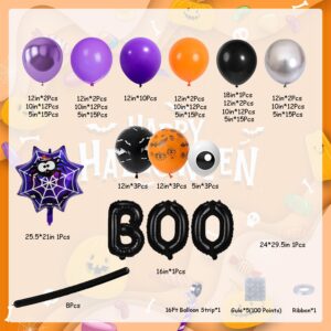 DBKL 176Pcs Halloween Balloon Garland Arch kit with Black Orange Silver Purple Eyes Balloons, Pumpkin Spider Boo Foil Balloons Halloween Party Decorations for Halloween Day Birthday Party Supplies