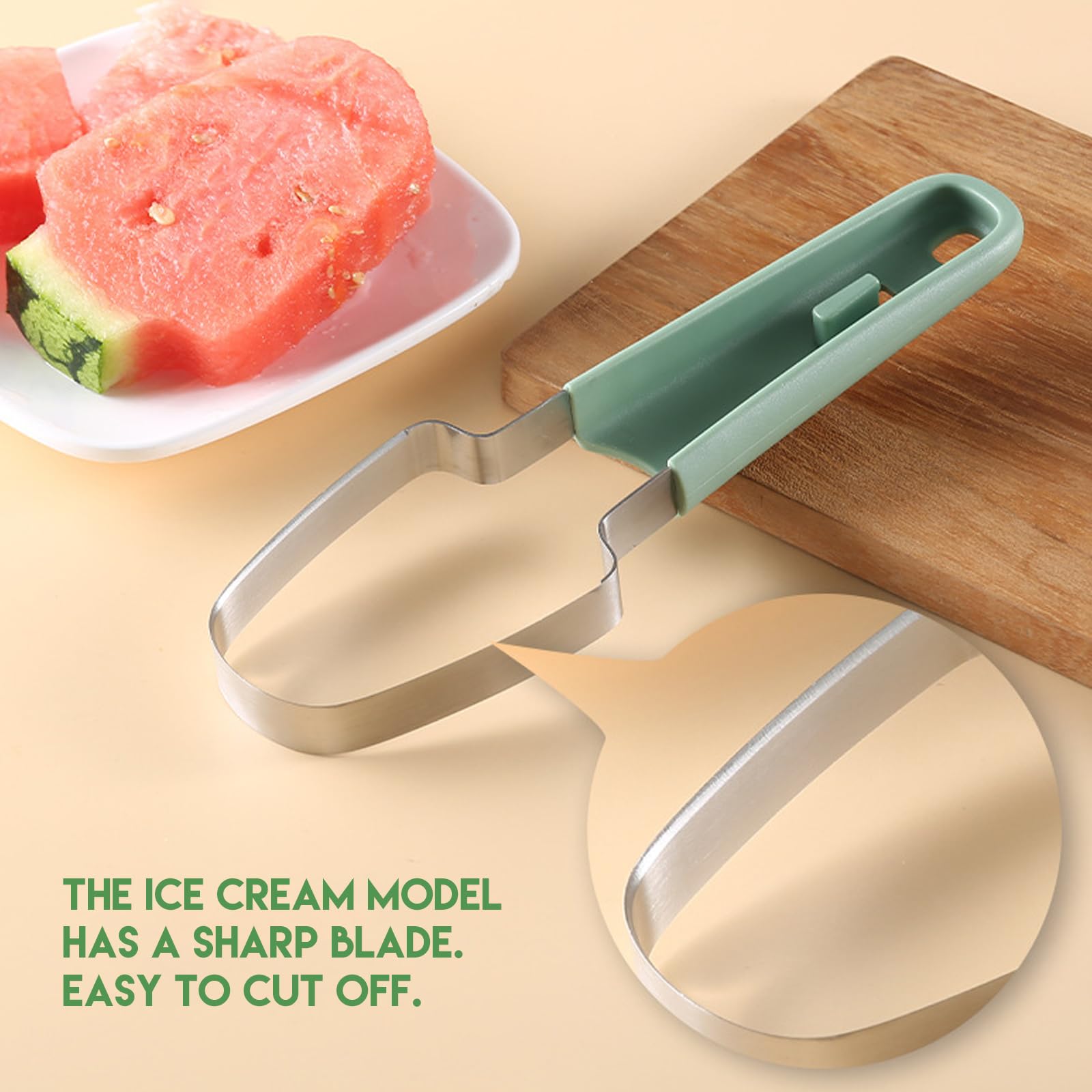 Zhaolie 3-in-1 Watermelon Fork Slicer Cutter，Stainless Steel Watermelon Popsicle Cutter Watermelon Cutter Slicer Tool Melon Cutter Knife Portability Fruit Fork Set for Camping Kitchen Gadgets, Green