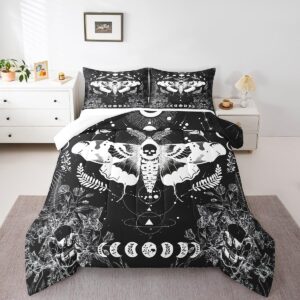 Feelyou Kids Death Moth Comforter Set Twin Size, Skull Decor Bedding Set Boys Girls Boho Moth Comforter Gothic Teens Duvet Set Bedroom Decor Bed Set 2Pcs