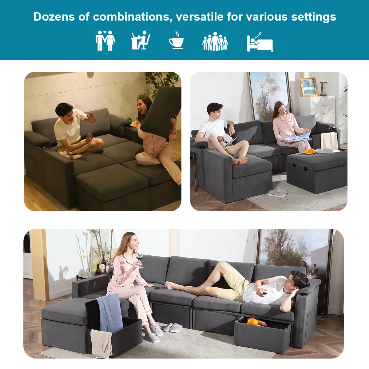 BELUXI modular sectional couches for living room lounge sofa U shaped couch furniture sets l shape sleeper bedroom comfy modern (Grey, U Shaped Sectional-1)