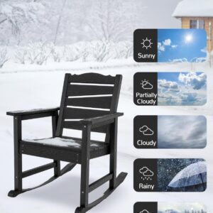 Weatherproof Patio Rocking Chair, HIPS Outdoor Rocking Chair for Adults, 400LBS Support Heavy Duty Porch Rocking Chairs for Garden, Lawn, Backyard, Outdoor and Indoor (Black)