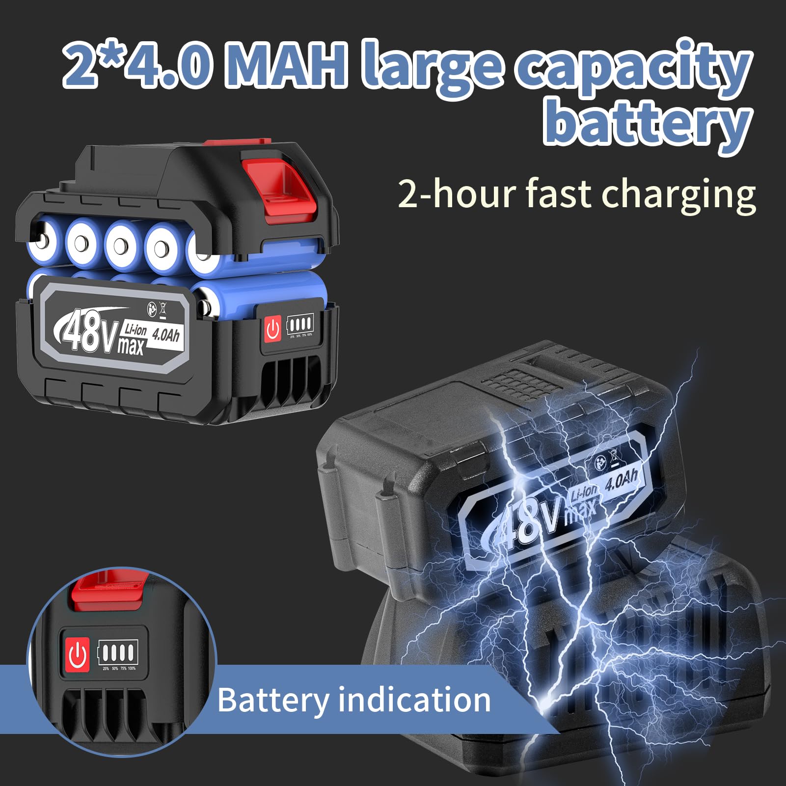 Cordless Impact Wrench,3-speeds Cordless Impact Gun with 2 * 4.0Mah, 1000N.m (740Ft-lbs) Electric Impact Wrench with 5 Sleeves, High Torque 1/2 Impact Wrench, Power Impact Wrenches for Home Car Tyre