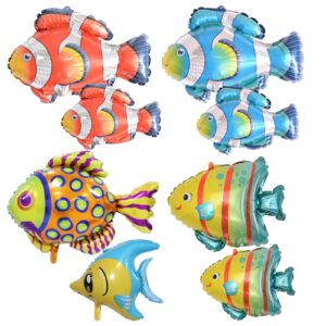 8 pcs fish balloons, under the sea clownfish tropical fish bubble fish foil balloons, sea animal creature balloons for baby shower under the sea ocean themed birthday party decorations