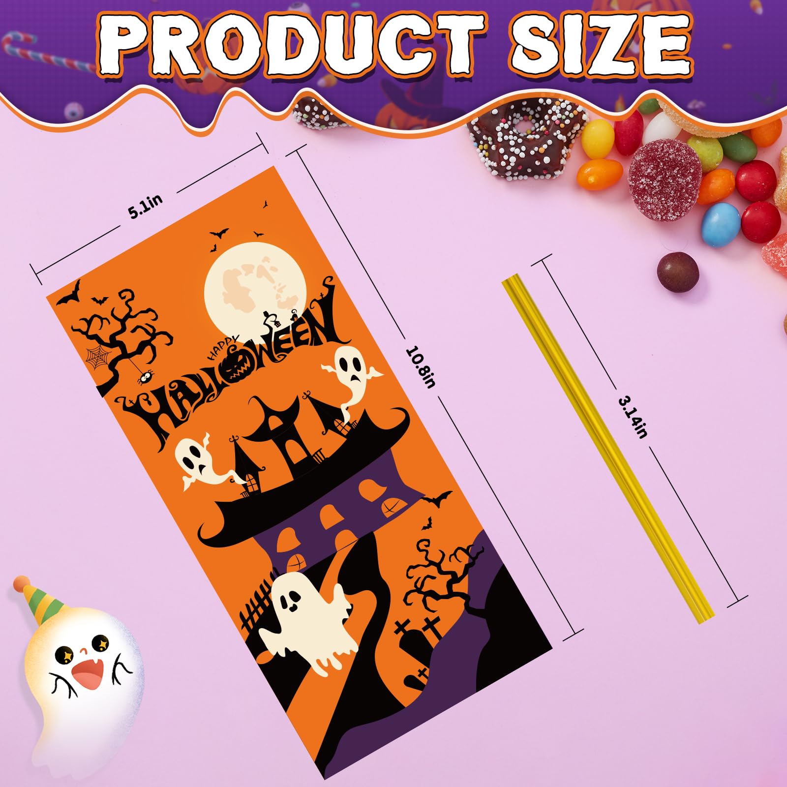 Normacaw 150Pcs Halloween Treat Bags, Halloween Goodie Bags, Halloween Candy Bags, Halloween Party Supplies for Treat or Trick