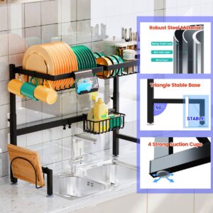 adoymiro Over The Sink Dish Drying Rack, Expandable Height and Length, 2 Tier Large, Stainless Steel, 24-35.5 inches L x 12 inches W x 19-22 inches H