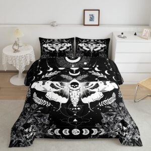 feelyou kids death moth comforter set twin size, skull decor bedding set boys girls boho moth comforter gothic teens duvet set bedroom decor bed set 2pcs