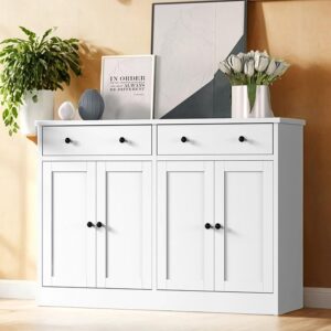 holzart white buffet storage cabinet with doors and drawers, 49" w coffee bar cabinet, kitchen buffet sideboard for living room, kitchen