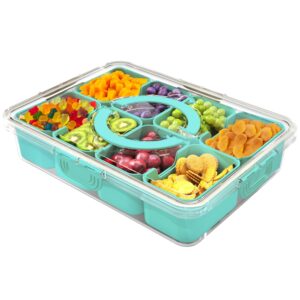 eggssentials snackle box & snack organizer, divided serving tray with lid for travel, tailgating, picnic & party – portable snack box container for fruit, candy, salad, spices, dry fruits & snacks