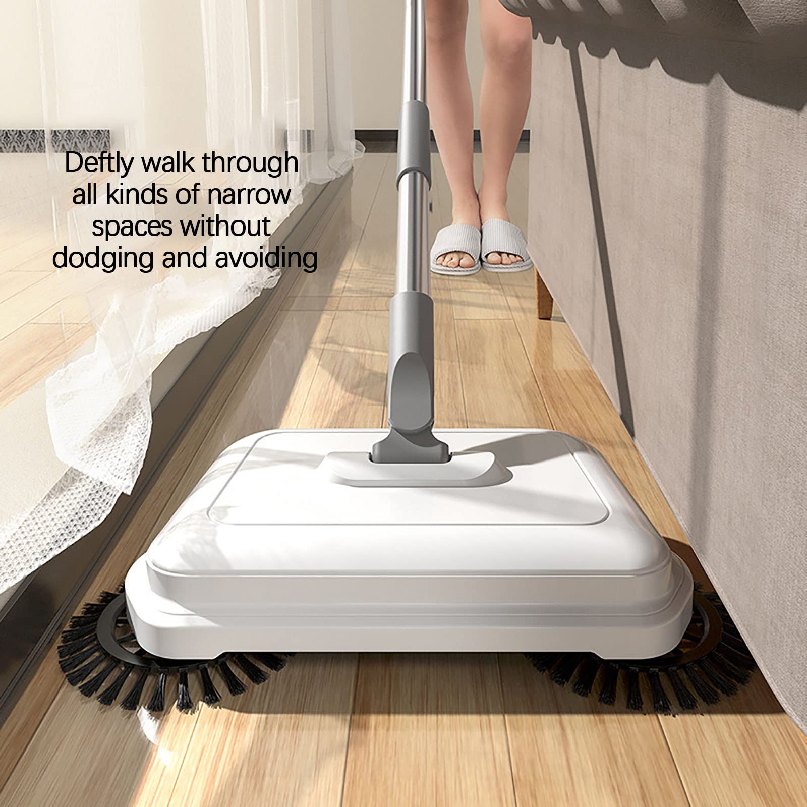 Hand Push Sweeper Home Sweeping Mopping Machine Vacuum Cleaner High Efficient Crumb Sweeper No Noise Works on Hard Floors Lightweight for Home Office Cleaning