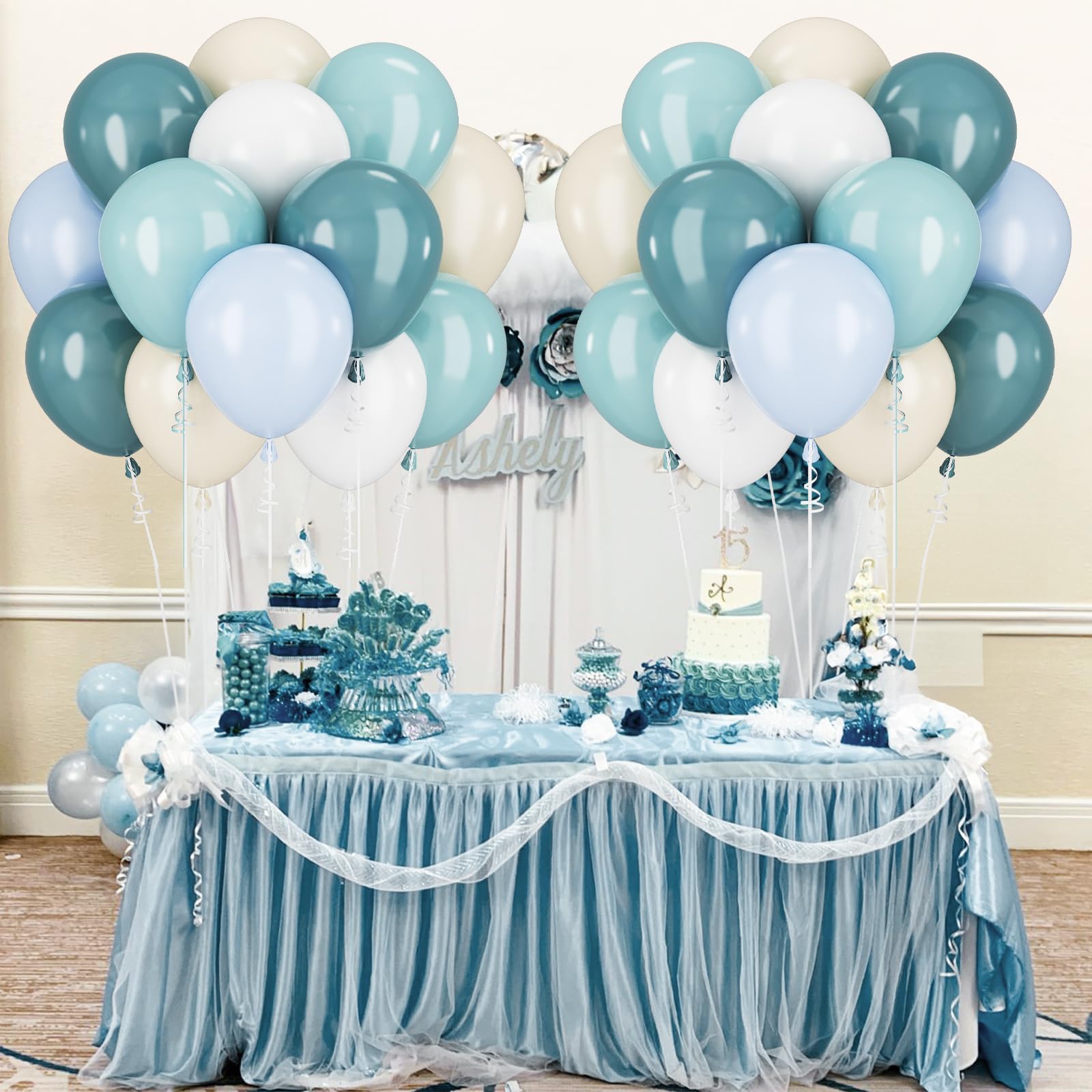 Blue White Balloons Dusty Blue White Beige Balloons 60PCS 12INCH Slate Blue Balloons for Bear Birthday Party Decorations Retro Sage Sea Pastel Blue Helium Latex Balloon for Boho Wedding Bridal Shower