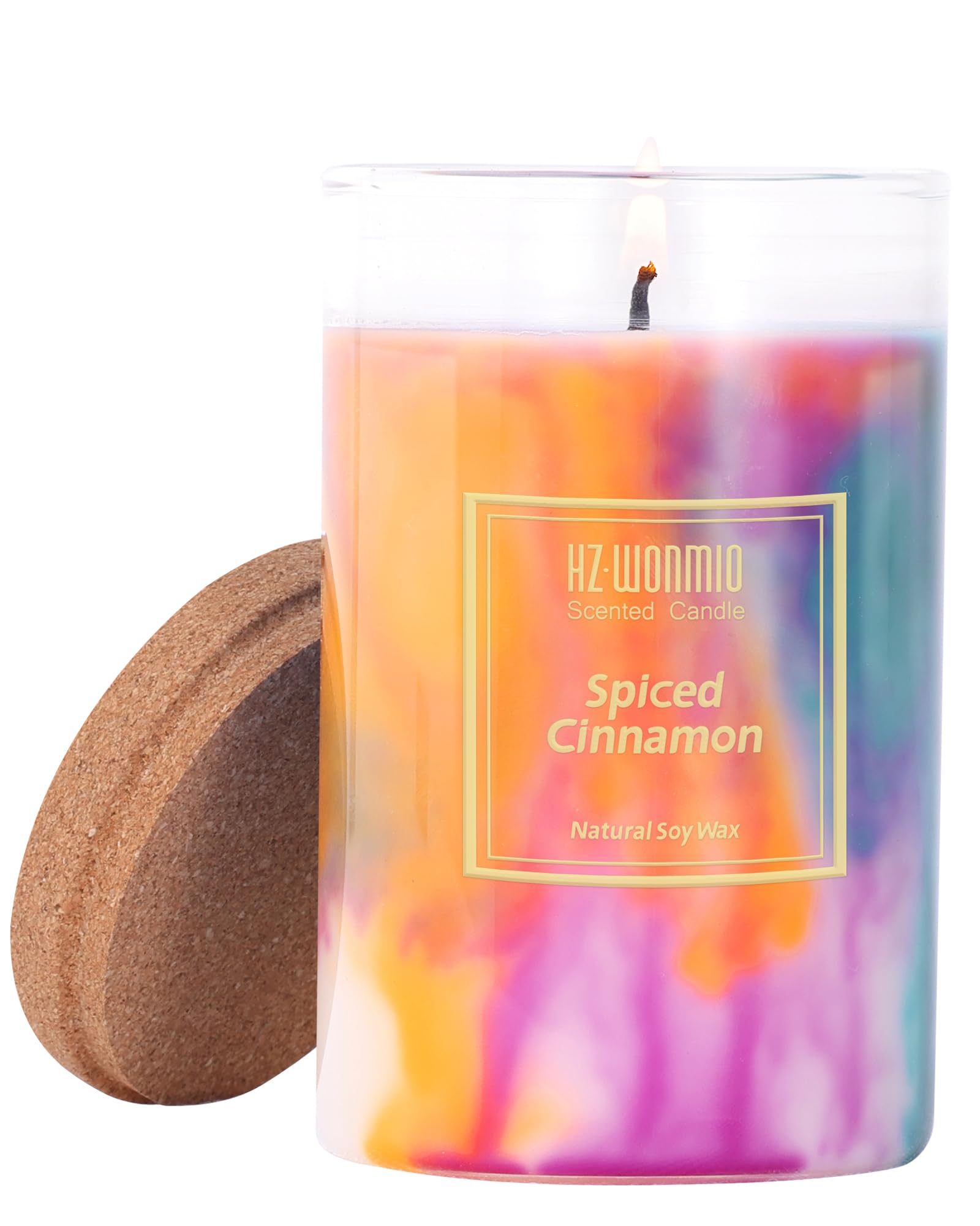 HZ-WONMIO Scented Candles | Spiced Cinnamon Candle|Hand-Poured Soy Wax Candles |60-Hour Burn Time |Retro Charm Aromatherapy Candle |Tie-Dye Effect| Holiday Candle Gifts for Women|8oz