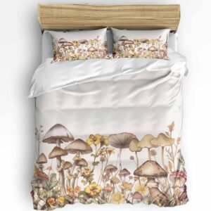 boanket 3 pieces bedding set full size, vintage mushroom soft duvet cover set comforter cover set with zipper closure&corner ties all-season breathable bedding set farmhouse summer botanical floral