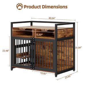 GarveeLife Large Dog Crate Furniture, 41inch Furniture Dog Crate with Drawers Storage, 360°and Adjustable Raised Feeder, Wooden Dog Crate for Large/Medium Dog Indoor Brown 41inch