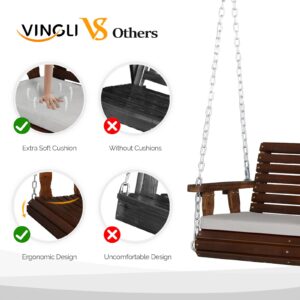 VINGLI 5 FT Outdoor Porch Swing with Frame, Patio Hanging Swing & Stand with Extra Cushions Heavy Duty 880 LBS for Yard, Garden, Pool, Deck, Rustic