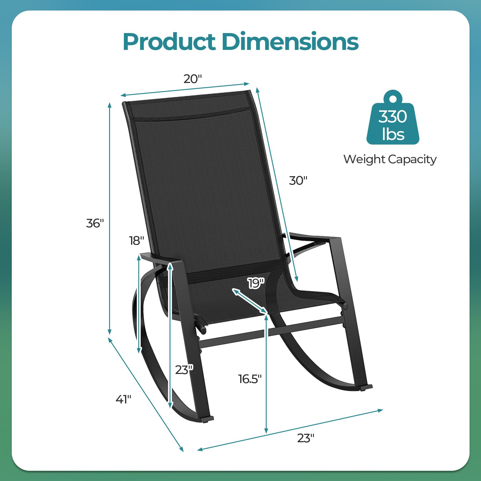 Tangkula Outdoor Rocking Chairs Set of 4, Patio Sling Fabric Rockers with Ergonomic Backrest & Seat, Safe Stoppers & Non-Slip Rubber Mats, Metal Frame Rockers for Backyard, Front Porch (Black)