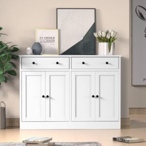 holzart White Buffet Storage Cabinet with Doors and Drawers, 49" W Coffee Bar Cabinet, Kitchen Buffet Sideboard for Living Room, Kitchen