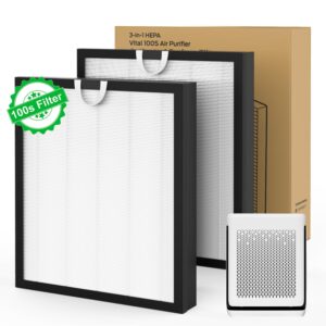 vital 100s replacement filter compatible with levoit vital 100s air purifier, 3-in-1 h13 true hepa, high-efficiency activated carbon vital 100s-rf filter, replace part, 2 pack, white