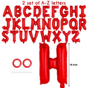 52 Pcs Red Letter Balloons,16 Inch Foil Alphabet Letter Balloons,Letter A-Z Balloons Banner Custom Phrase Balloons for Birthday Party Wedding Anniversary Decoration (Red 2 Set)