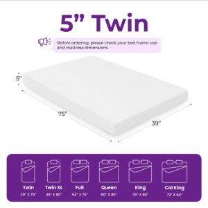 GAESTE 5 Inch Twin Cooling Gel Memory Foam Mattress Medium Firm Pressure Relief CertiPUR-US Certified Mattress in a Box Comfortable and Supportive No Fiberglass (Twin, 5 in)