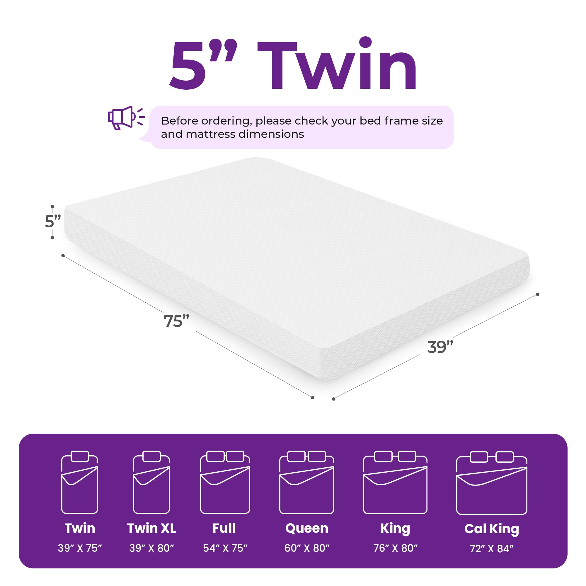 GAESTE 5 Inch Twin Cooling Gel Memory Foam Mattress Medium Firm Pressure Relief CertiPUR-US Certified Mattress in a Box Comfortable and Supportive No Fiberglass (Twin, 5 in)