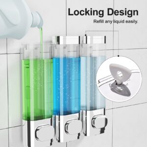 3-Chamber Wall Mounted Shampoo and Conditioner Dispenser,300ML Each Shower Soap Dispenser,Easy Refill,No Drip,Ideal for Shampoo,Conditioner,Body Wash for Bathroom Kitchen Hotel