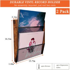 Honkazita 2 Sets of Vinyl Record Wall Mount,4 Tiers Record Holder Wall Vinyl Shelves, 50-80 Records Wall Display and Storage, Album Storage Floating Bookshelf Wall Bookshelf