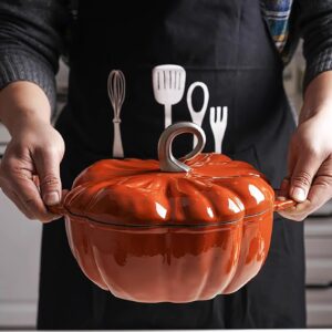 Pumpkin Cocotte,Pumpkin Dutch Oven Pot With Lid,Enamel Cast Iron Cooking Pot,Non Stick Pumpkin Pot,Stew Pot Soup Pot,Serves 3-5,Halloween Thanksgiving Decor Pot Gift(3.9 Quart, Orange)