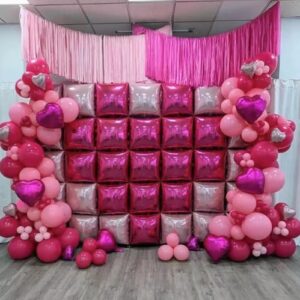 Orgnafey Dark Magenta Hot Pink Mylar Double Sided Flat Square Foil Balloons Wall Tunnel Balloon Arch Garland Kit Backdrop For Anniversary Wedding Girl Baby Shower Birthday Party Decorations Supply