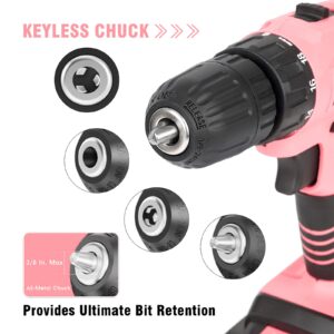 Jar-Owl 21V Pink Drill Set Tool Kit Set Power Drill for Women DIY with Storage Bag Tool Box,350 in-lb Torque, 0-1350RMP Variable Speed, 10MM 3/8'' Keyless Chuck, 1.5Ah Li-Ion Battery for Home Tool Kit