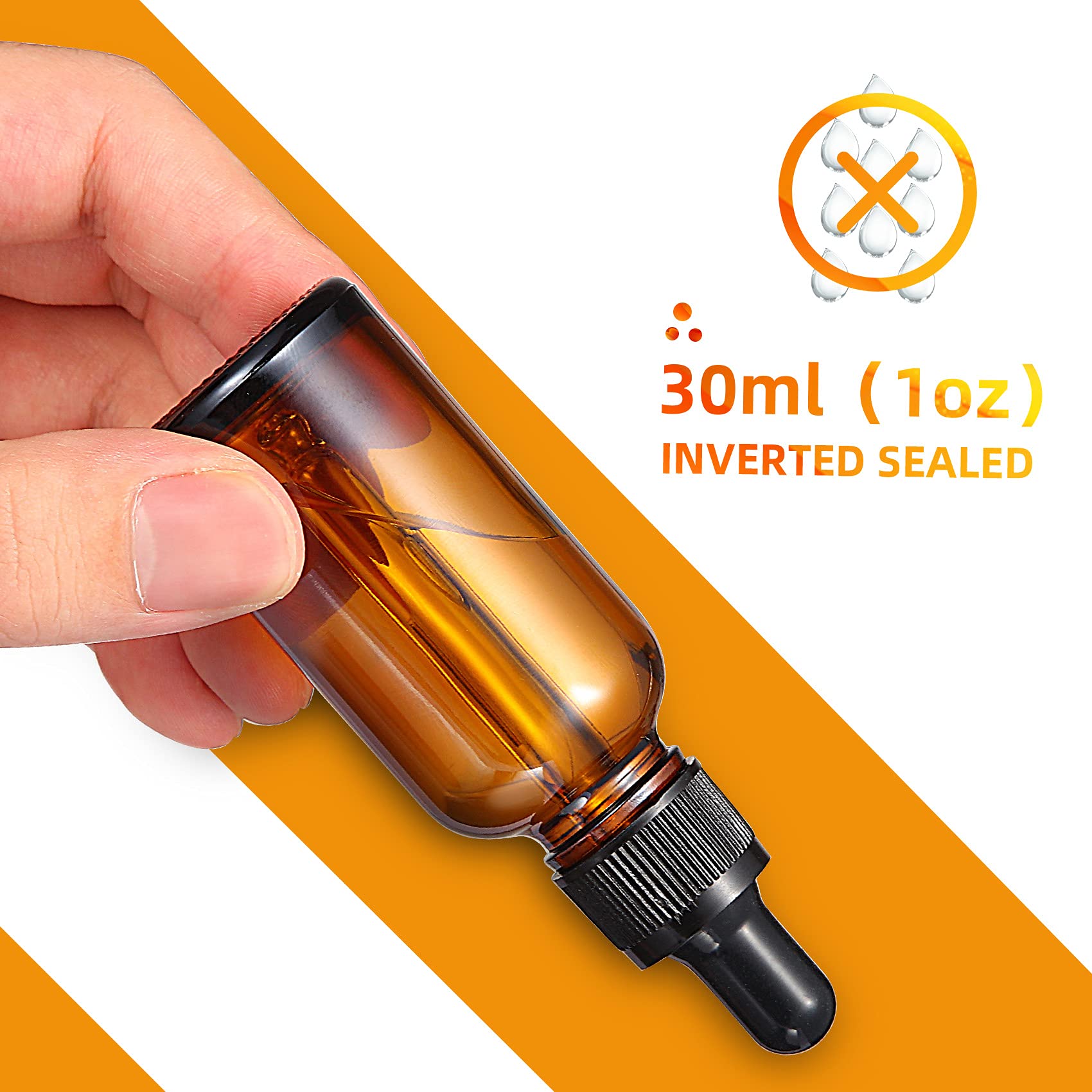 GarveeTech 24 Pcs Amber Glass Dropping Bottles, 30ml (1 oz) Eye Dropper Bottle, Mini Essential Oil Dropper Bottles, Leak Proof Travel Bottles, Empty Travel Sample Vials