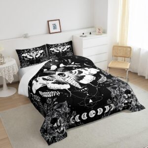 Feelyou Kids Death Moth Comforter Set Twin Size, Skull Decor Bedding Set Boys Girls Boho Moth Comforter Gothic Teens Duvet Set Bedroom Decor Bed Set 2Pcs